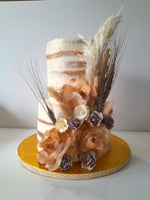 BOHO WEDDING CAKE, 2 TIER Floral cake 8"/6" tiers, wedding BOHO STYLE, rustic cake  round, buttercream covered