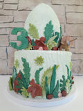 Cake, 8 inch, Dino cake, hidden surprize buttercream,with fondant details