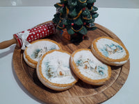 Cookies, Winter themed edible Image COOKIES (any image/ logo) royal icing DECORATED -COOKIES, 1 dozen cookies, Barn cookies, Snowy Church cookies, yesteryear cookies