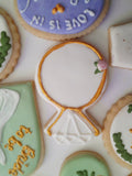 Cookies Bridal/ wedding pink , sage green with gold accents floral, wildflowers,  COOKIES  royal icing DECORATED -COOKIES)