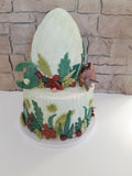Cake, 8 inch, Dino cake, hidden surprize buttercream,with fondant details