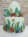 Cake, 8 inch, Dino cake, hidden surprize buttercream,with fondant details