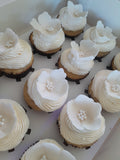 Cupcakes, by the dozen, 1 dozen, white wedding cupcakes with hand shaped gumpaste flower
