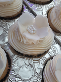 Cupcakes, by the dozen, 1 dozen, white wedding cupcakes with hand shaped gumpaste flower