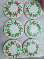 Christmas wreath cookies, sugar cookies, holiday cookies, 1 dozen, 12 cookies