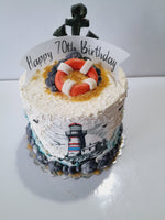 Birthday cake, lighthouse cake, ocean themed, 6 inch round