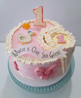 Cake 8" round birthday cake with  One Silly Goose themed