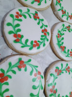 Christmas wreath cookies, sugar cookies, holiday cookies, 1 dozen, 12 cookies