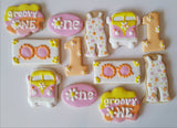 groovy one cookie set, first birthday cookies, by 23sweets.com