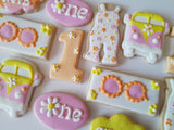 groovy one cookie set, first birthday cookies, by 23sweets.com