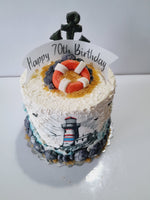 Birthday cake, lighthouse cake, ocean themed, 6 inch round