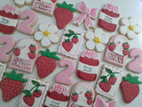 Custom Cookie Order strawberry themed cookies, 1 dozen custom cookies