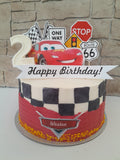Custom car themed cake, fondant motifs cake, with topper