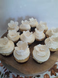 Cupcakes, by the dozen, 1 dozen, white wedding cupcakes with hand shaped gumpaste flower