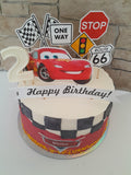 Custom car themed cake, fondant motifs cake, with topper