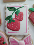 Custom Cookie Order strawberry themed cookies, 1 dozen custom cookies