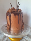 Cake, Decadent chocolate cake,  6 inch round, drip and candy bars topped
