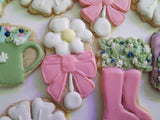 Cookies, garden spring flower set baby shower cookies, 1 dozen, baby shower,