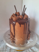 Cake, Decadent chocolate cake,  6 inch round, drip and candy bars topped