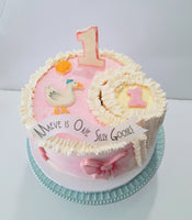 Cake 8" round birthday cake with  One Silly Goose themed