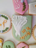 Cookies Bridal/ wedding pink , sage green with gold accents floral, wildflowers,  COOKIES  royal icing DECORATED -COOKIES)
