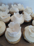 Cupcakes, by the dozen, 1 dozen, white wedding cupcakes with hand shaped gumpaste flower