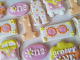 groovy one cookie set, first birthday cookies, by 23sweets.com