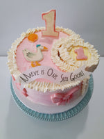 Cake 8" round birthday cake with  One Silly Goose themed