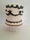 CAKE, birthday cake, round cake, cake, simple vintage look, white with black details