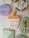 Cookies Bridal/ wedding pink , sage green with gold accents floral, wildflowers,  COOKIES  royal icing DECORATED -COOKIES)