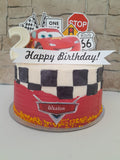 Custom car themed cake, fondant motifs cake, with topper