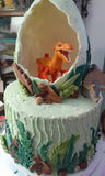 Cake, 8 inch, Dino cake, hidden surprize buttercream,with fondant details