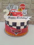 Custom car themed cake, fondant motifs cake, with topper