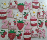 Custom Cookie Order strawberry themed cookies, 1 dozen custom cookies