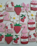 Custom Cookie Order strawberry themed cookies, 1 dozen custom cookies