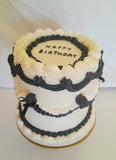CAKE, birthday cake, round cake, cake, simple vintage look, white with black details