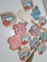 Rainbow and florals BIRTHDAY COOKIES  royal icing DECORATED -COOKIES 1 dozen,  cookies