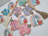 Rainbow and florals BIRTHDAY COOKIES  royal icing DECORATED -COOKIES 1 dozen,  cookies