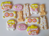groovy one cookie set, first birthday cookies, by 23sweets.com