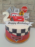 Custom car themed cake, fondant motifs cake, with topper