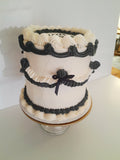 CAKE, birthday cake, round cake, cake, simple vintage look, white with black details
