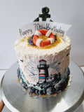 Birthday cake, lighthouse cake, ocean themed, 6 inch round