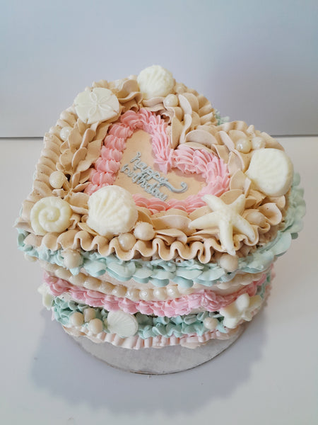 Cake,  beach themed Heart cake 6” Cake with buttercream frosting in heart shape