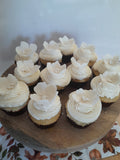 Cupcakes, by the dozen, 1 dozen, white wedding cupcakes with hand shaped gumpaste flower