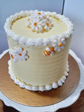 Birthday cake with daisy flowers and bees, 6 inch round, Buttercream with fondant details