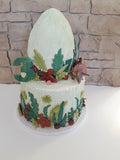 Cake, 8 inch, Dino cake, hidden surprize buttercream,with fondant details