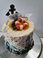 Birthday cake, lighthouse cake, ocean themed, 6 inch round