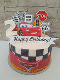 Custom car themed cake, fondant motifs cake, with topper
