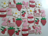 Custom Cookie Order strawberry themed cookies, 1 dozen custom cookies