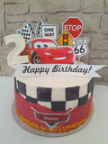 Custom car themed cake, fondant motifs cake, with topper